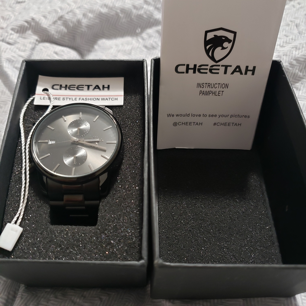 Cheetah Black Chronograph Watch with Stainless Steel Band